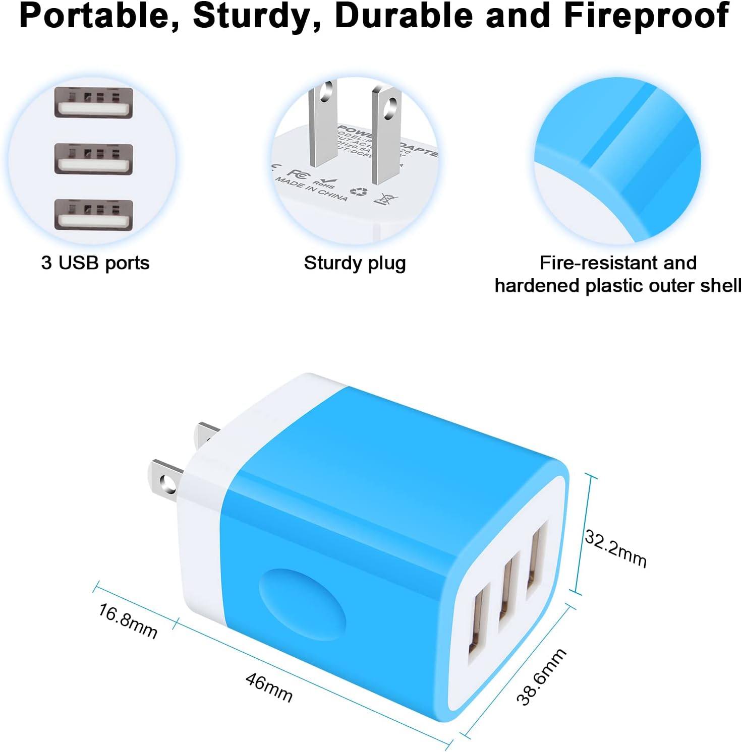Charing Block, FiveBox 2PC 18W/3Amp Fast Multiple 3-Ports USB Wall Charger Plug Station Charger Brick Base Cube for iPhone 14 13 12 Mini Pro Max SE 11 Pro Max XS XR X 8 7 6, Samsung, Tablet, LG