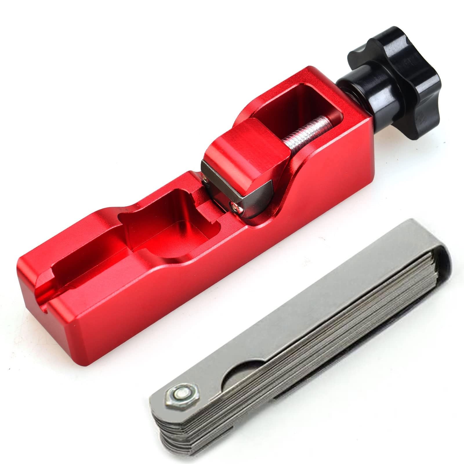 THE WHITE SHOP Spark Plug Gap Tool, Spark Plug Gapping Tool with 32 Blade Steel Feeler Gauge, Universal Spark Plug Gapper for Most 10mm 12mm 14mm 16mm Spark Plugs (Red)