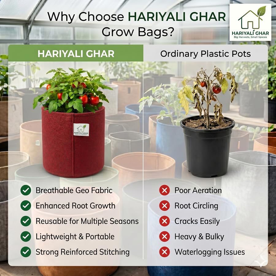 Image of 400 GSM Geo Fabric Round Grow Bags 18x18 Inch, Red Planting Bags for Terrace and Kitchen Gardening Pack of 3