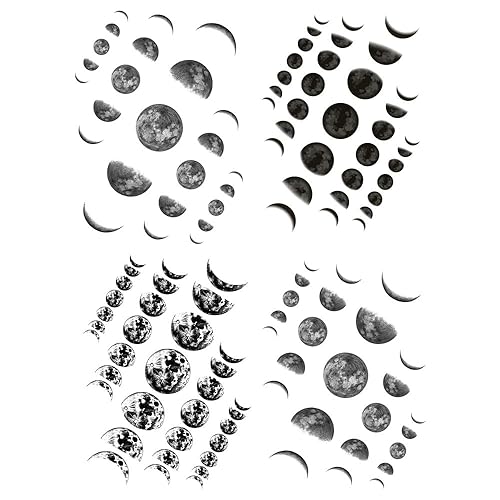 Miniatura 6 de Fase lunar planeta tatuaje temporal pegatina negro impermeable adultos hombres mujeres brazo mano 15X11cm Set de 4 (SF163)
