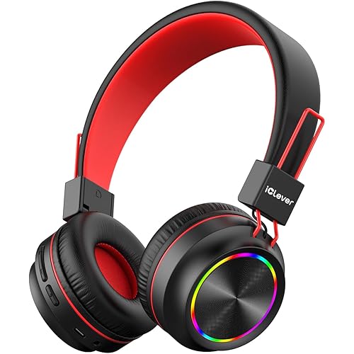 iClever BTH03 Kids Bluetooth Headphones, Colorful LED Lights, 35H Playtime, Bluetooth 5.4,Type C Fast Charging, Safe Volume, Stereo Sound Mic,On Ear Kids Wireless Headphones for iPad Airplane (Shade)
