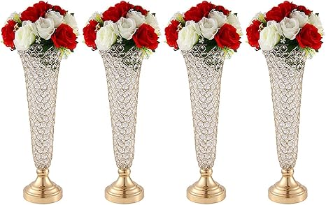 Amazon Com Vincidern 4 件組婚禮小號花瓶人造花金色水晶花架適合婚禮派對生日活動餐桌中心家居裝飾 高 86 英吋 Everything Else