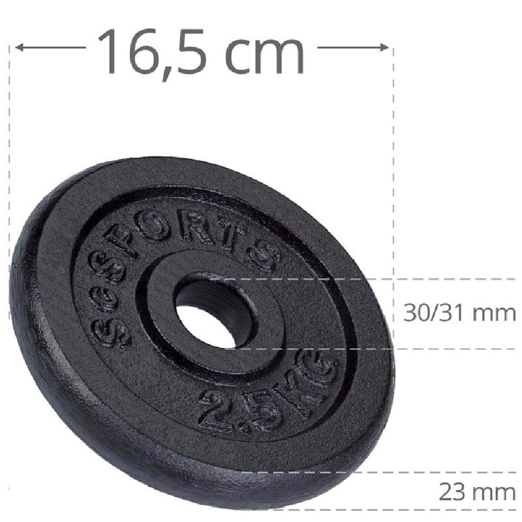 ScSPORTS® Dischi Pesi - Set da 2/4/5/10/15/20 kg, Ghisa, Ø 30/31mm, Nero - Weight Plates, Piastre, Bilanciere, Manubri, Palestra da Casa, Fitness, Allenamento