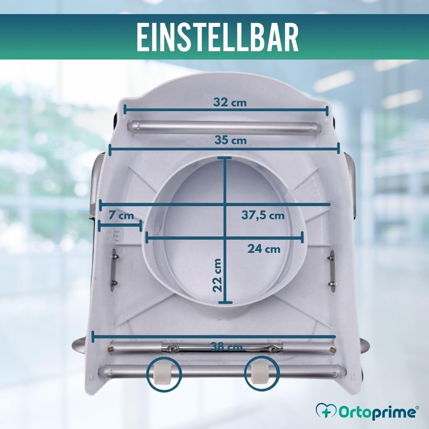 OrtoPrime Toillettensitzerhöhung mit Armlehnen - Höhenverstellbar 5, 10 und 15 cm - WC Sitz Erhöhung mit Absenkbarer Abdeckung - Toillettenaufsatz für Senioren - Sitzhilfe WC