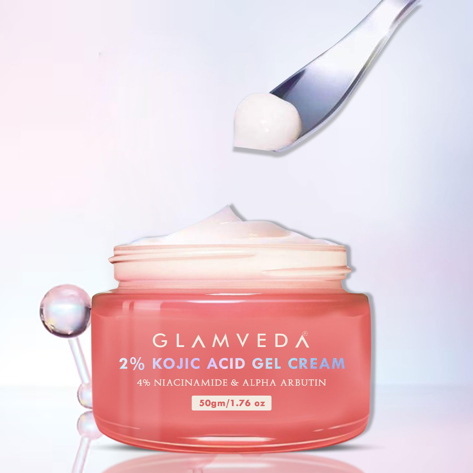 Glamveda 2% Kojic Acid Gel Cream with Niacinamide & Alpha Arbutin | Brightens Skin & Reduces Pigmentation | Fades Dark Spots & Acne Scars | For All Skin Types