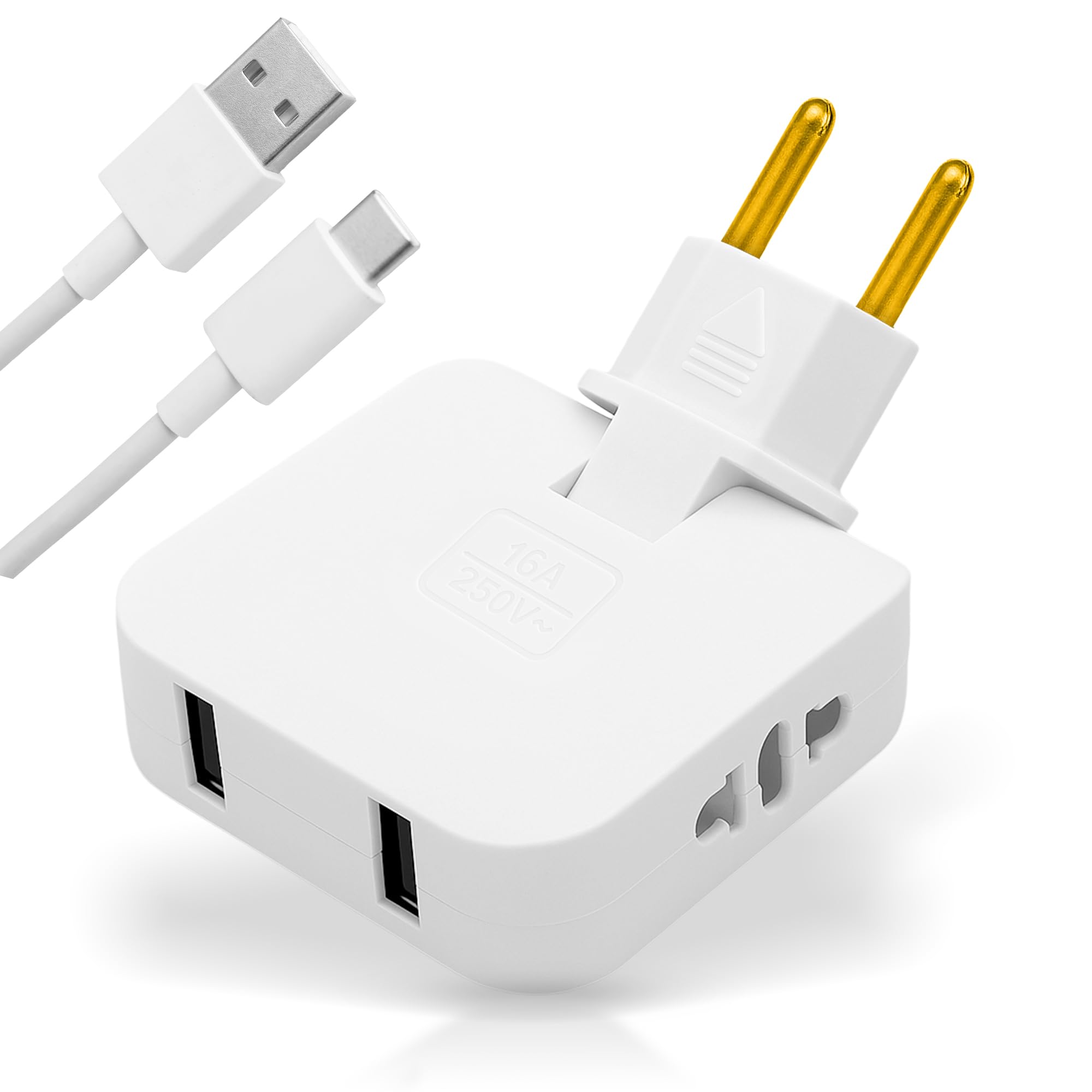 Plano Ladron Enchufe 2 Puertos USB Detrás de Muebles | Enchufe USB Múltiple Seguro para Sofá, Cama o TV | Enchufe Plano 