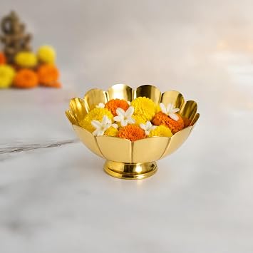 Putrika Engraved Brass Lotus Shape Bowl|Flower Bowl for Home|Office|Fruit Bowl for Dining Table | Kitchen Fruit Serve Bowl|Marriage Gift|Diwali Gift|Return Gift[5inch] -Decorative Kamal Fruit Bowl