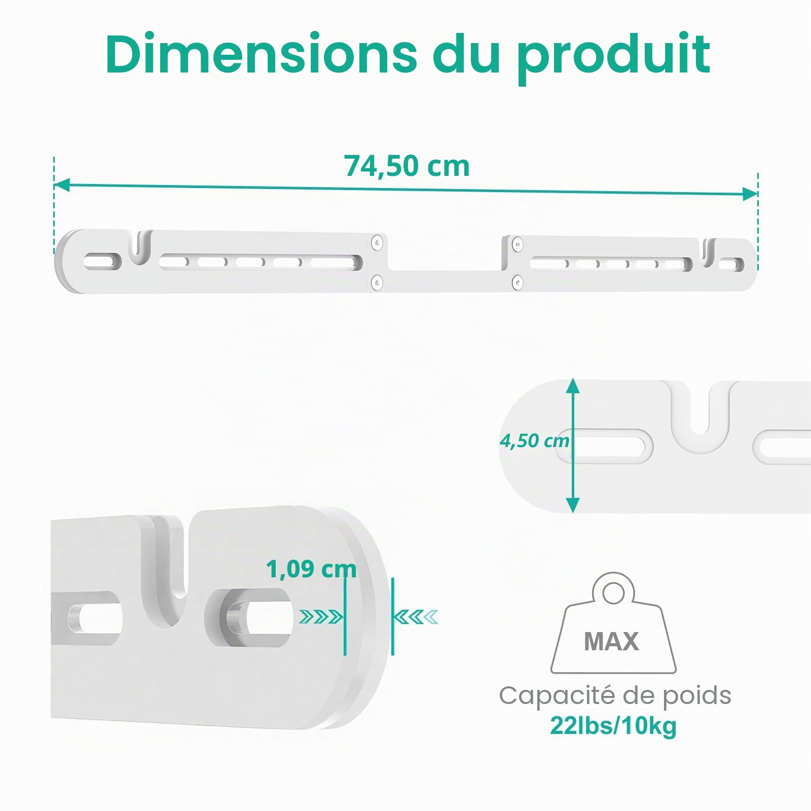 WALI Support mural pour barre de son, conçu pour Sonos Arc, support de barre de son à profil bas sous TV avec kit de matériel, facile à installer (SON003-W), blanc