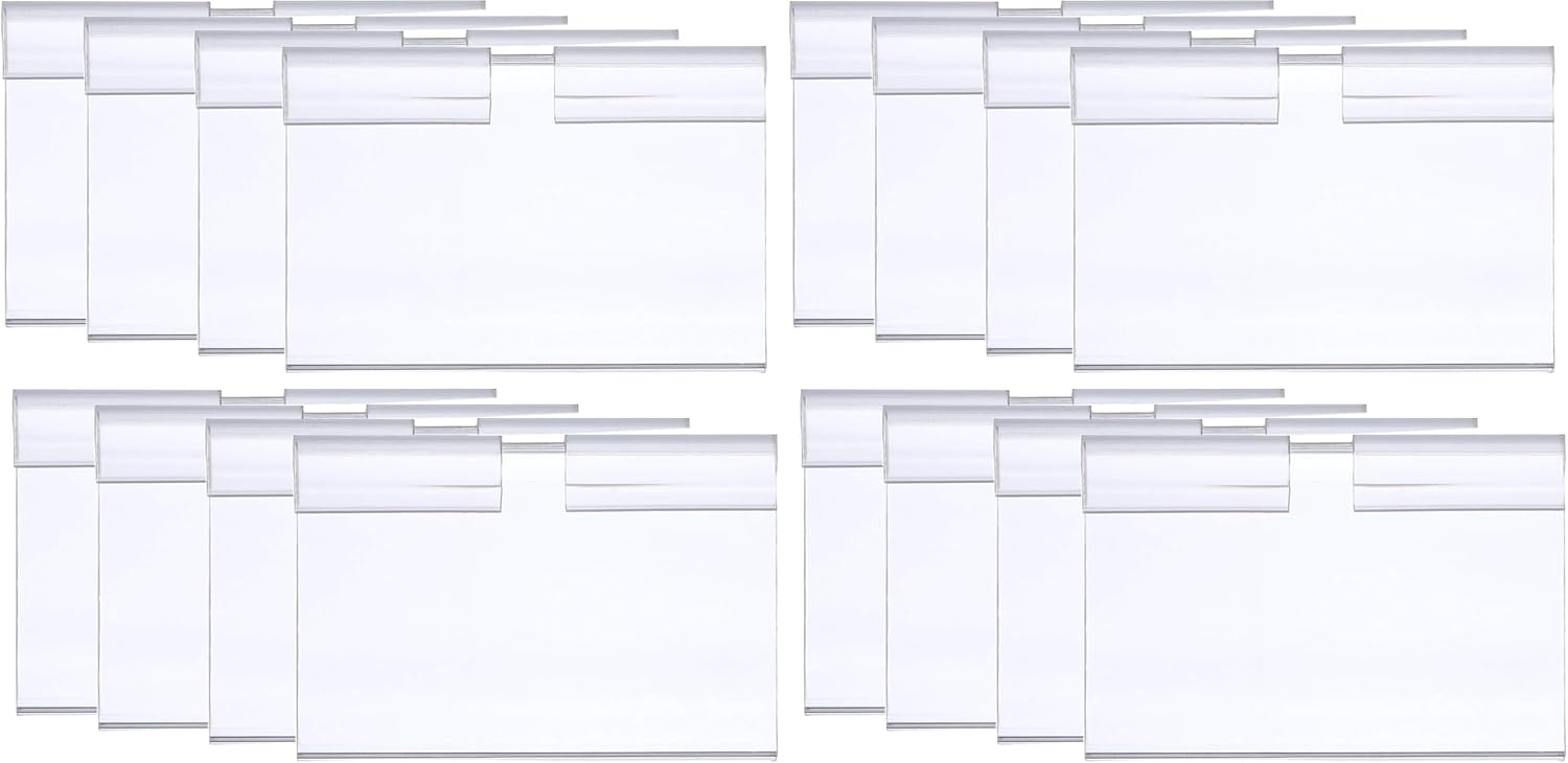 100Pcs Clear Plastic Wire Shelf Price Label Holder Retail Price Tag Label Card Holder Merchandise Sign Display Holder for Retail Store Supermarket Mall Price Display, 60 x 42MM (Pack of 2)