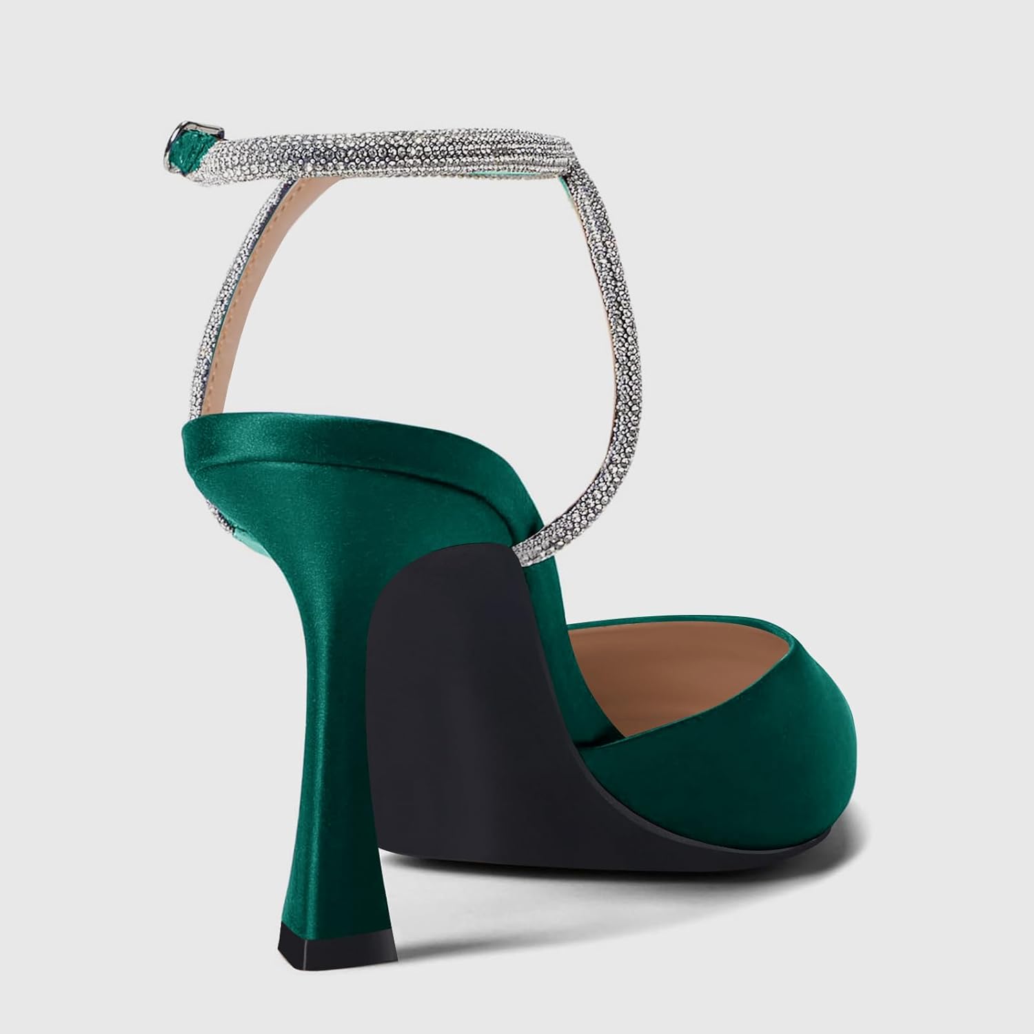 Coutgo Women Rhinestone Heels Kitten High Satin Pumps Pointed Toe Sparkly Sexy Wedding Dress Shoes - Image 4