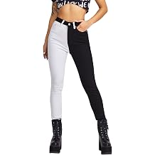 DIDK Womens High Waist Colorblock Zipper Fly Pants Button Skinny Denim Jeans