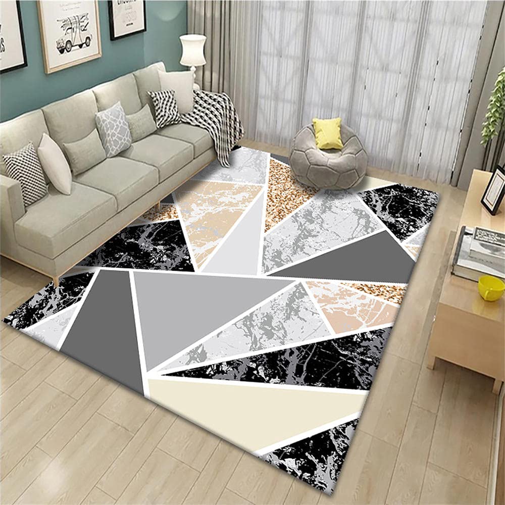 Tapis de salon géométrique noir et gris 50X80CM carpette de chambre résistant
