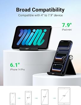 UGREEN Cell Phone Stand Holder for Desk Adjustable Compatible with iPhone 13 12 Pro Max 11 SE XS XR 8 Plus 6 7 Galaxy Note20 S20 S10 S9 S8 Foldable Black