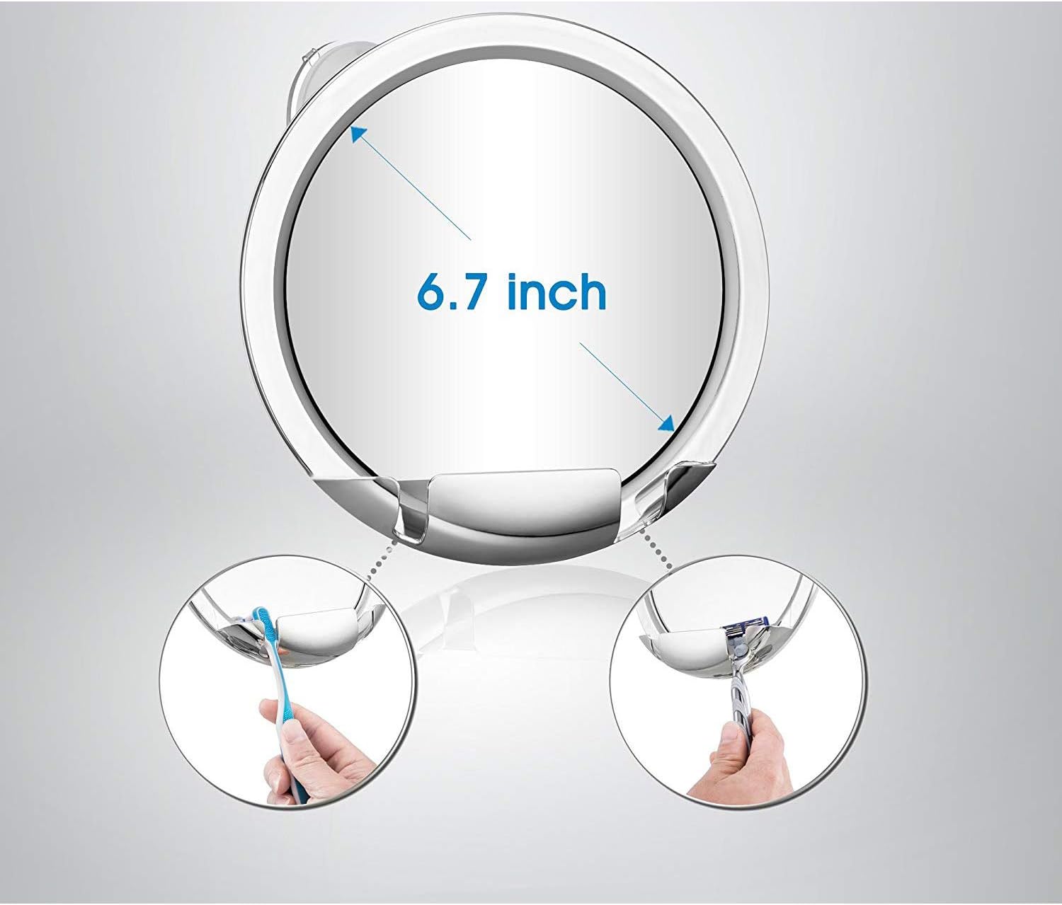Xelparuc Fogless Shower Mirror with Built-in Razor Holder, 360 Degree Rotating for Easy Mirrors Viewing, Advanced Locking Suction & Adjustable Arm, Shatter-proof, Guaranteed Not to Fog!
