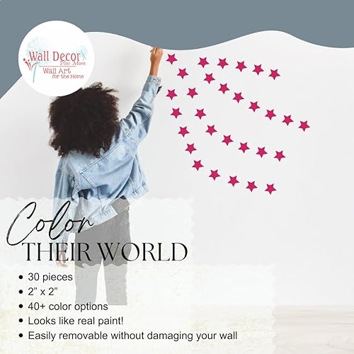 Miniatura 2 de Pegatinas de vinilo de pared de estrellas para decoración del hogar, 2 pulgadas, 30 unidades, despegar y pegar, rosa intenso