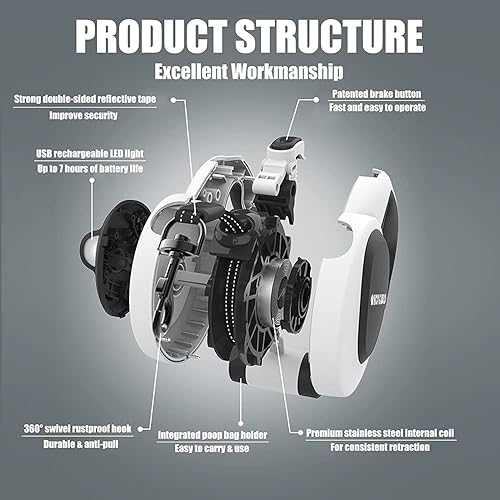 Miniatura 3 de HCY&WLD Correa retráctil 4 en 1 mejorada para perro con luz LED, dispensador y bolsas para excrementos, correa resistente de 16 pies para perros con