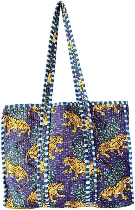 YILLE Handmade Cotton Quilted Tote Bag, Large Boho Reusable Unisex Grocery Travel & Beach Shoulder Bags