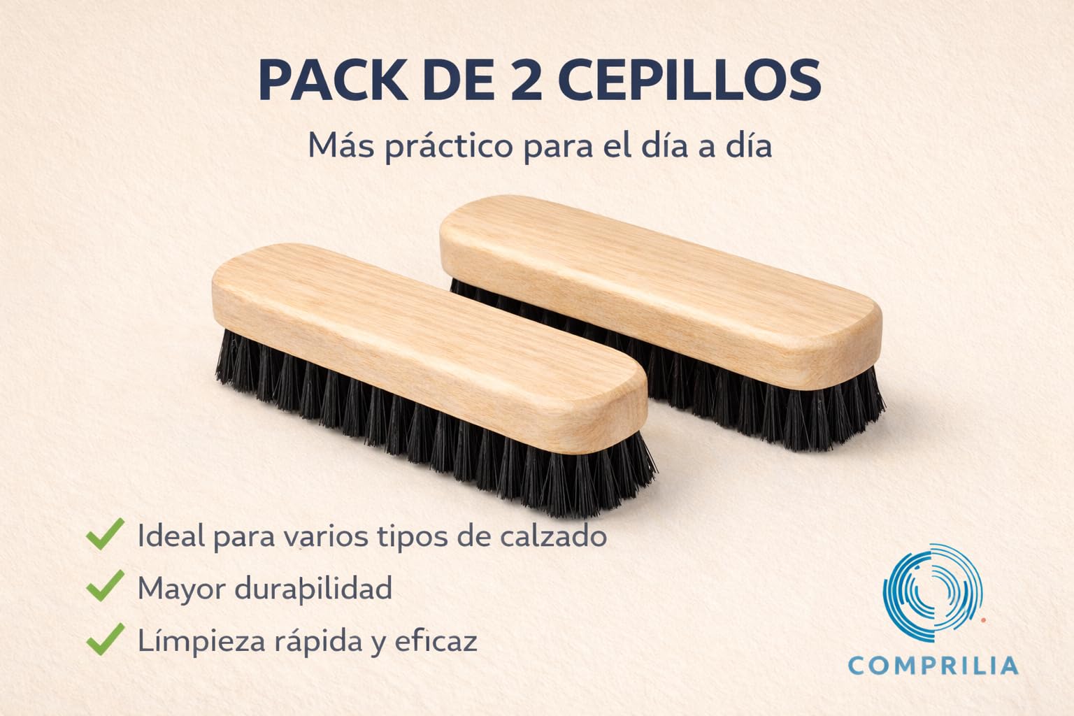 Cepillo para Zapatos de Madera Natural Pack 2 Unidades, Cepillo Limpiador para Calzado y Botas, Cerdas Firmes para Quitar Polvo y Suciedad, Cepillo Limpieza Zapatos Cuero y Ante.