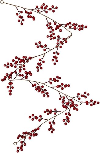 Miniatura 7 de 2 guirnaldas de bayas rojas artificiales de 5.7 pies, decoraciones de Navidad, bayas de acebo, vid para Navidad, invierno, vacaciones, chimenea,