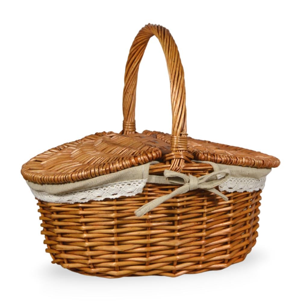 Cesta Picnic Corazón pequeño de mimbre y yute con tapa 35 x 25 x h 17 cm