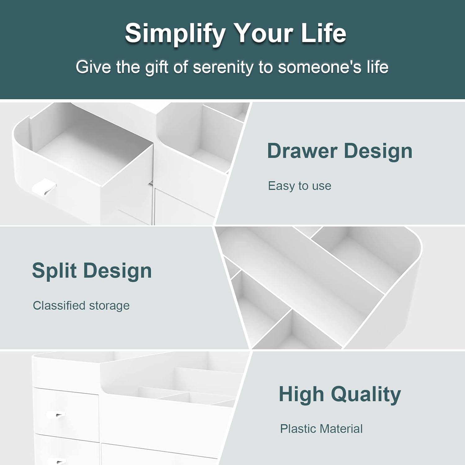 Makeup Organizer for Vanity, Large Countertop Organizer with Drawers, Cosmetics Storage for Cosmetics, Lipsticks, Jewelry, Nail Care, Skincare, Ideal for Bedroom and Bathroom Countertops (White)