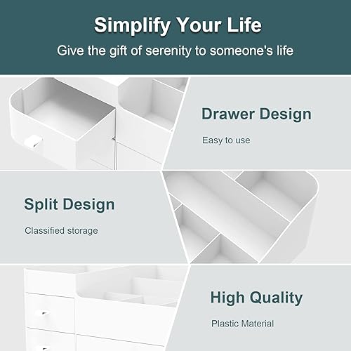 Miniatura 9 de Escritorio de maquillaje organizador de cosméticos con cajones para cepillos, sombra de ojos, lociones, lápiz labial y esmalte de uñas, ideal para