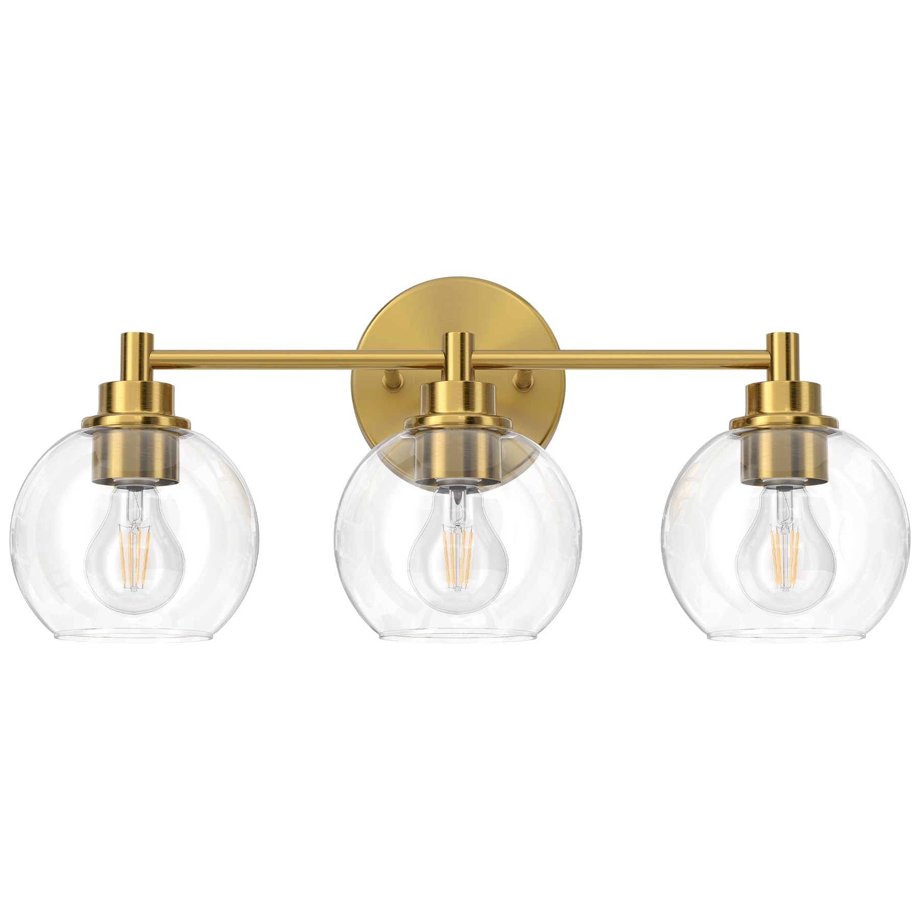VONLUCE Bathroom Light Fixtures, 3-Light Bathroom Vanity Light with Globe Glass Shades E26 Sockets, Vanity Lights Over Mirror for Bedroom Hallway Living Room, Gold Finish
