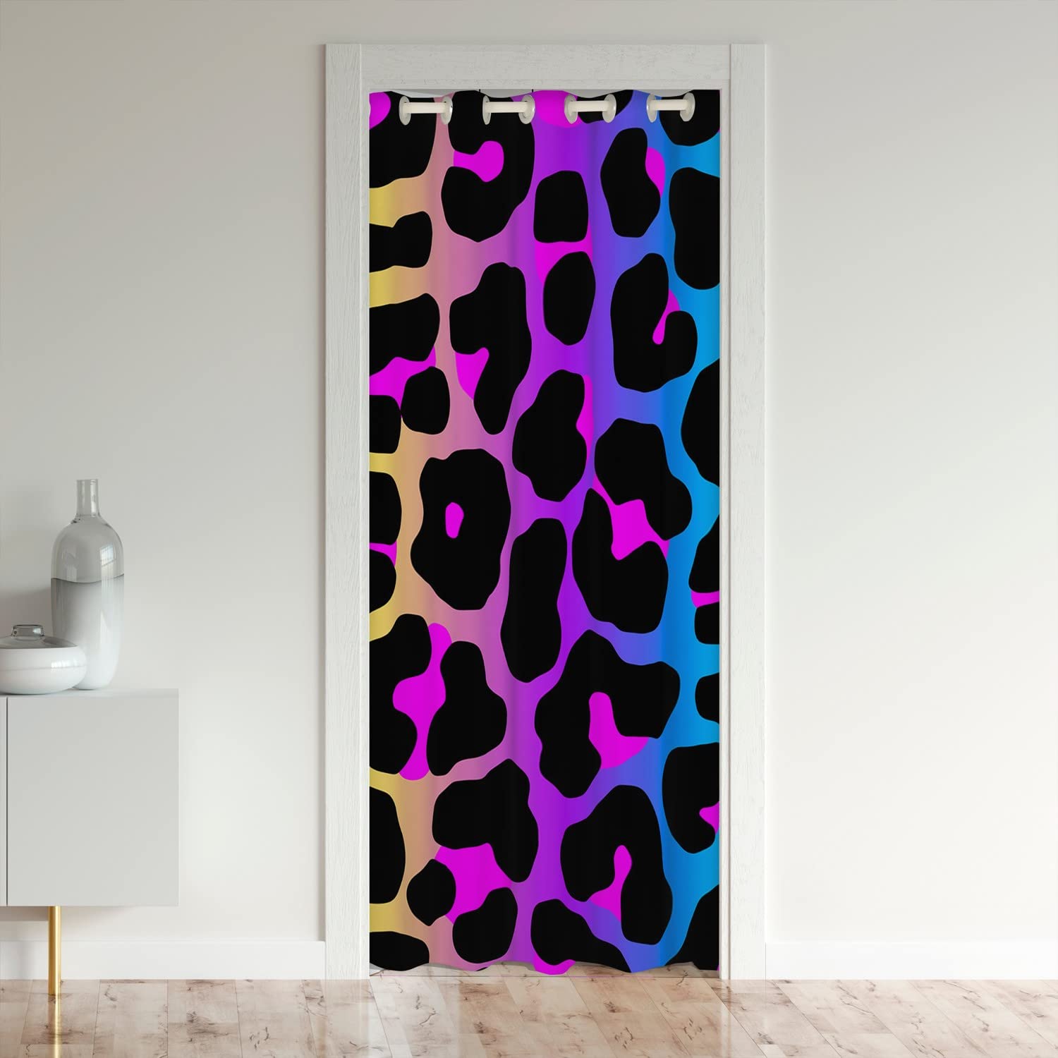 Loussiesd Leopard Door Curtain for Doorway Privacy Cheetah 30%-50% Room Darkening Blackout Insulated Thermal Curtain Safari Animal Colorful Wild Animal Room Divider Curtain Cover 86x203cm