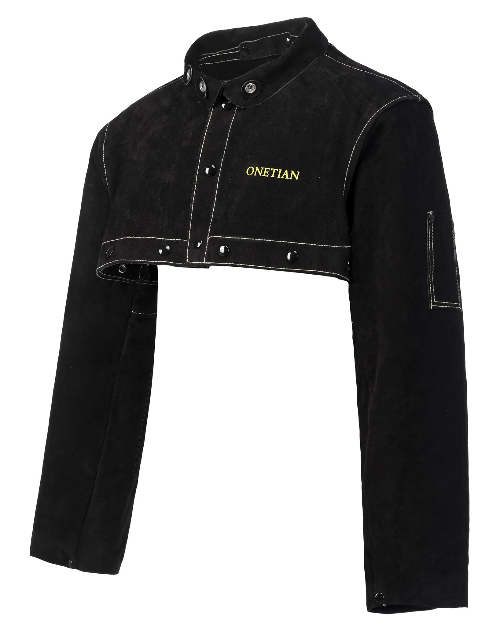 ONETIANSchwarze Schweierjacke aus Leder - Hochwertige Schutzjacke mit Cape-rmeln fr ultimativen Schutz - Verbesserte Druckknpfe - Robuste Schweiausrstung in Schwarz