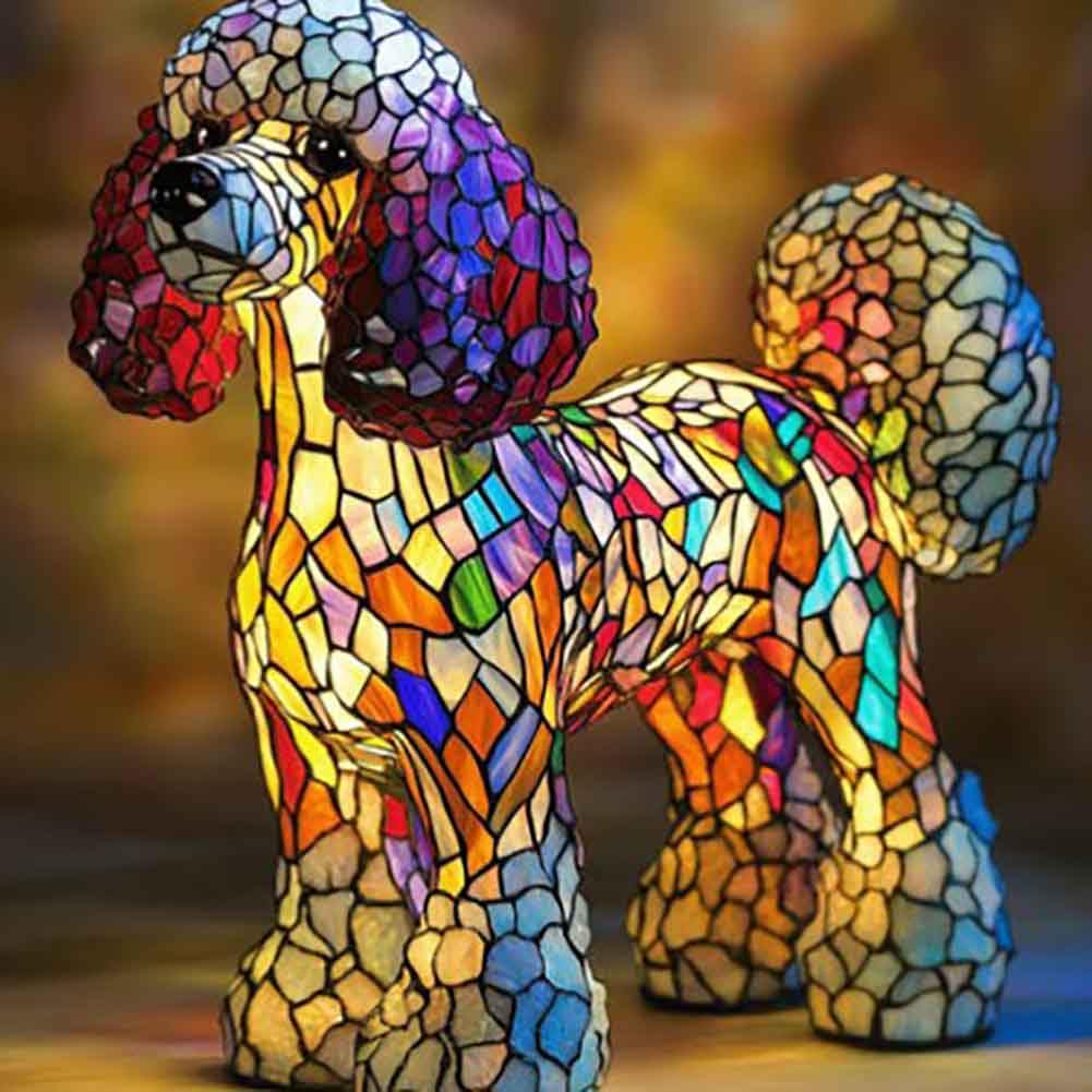 XWNGDAFEVF Siamese Lamp Dog and Cat Series Art Table Lamp Animal Statue Home Desktop Decoration LED Night Light, Standard Poodle