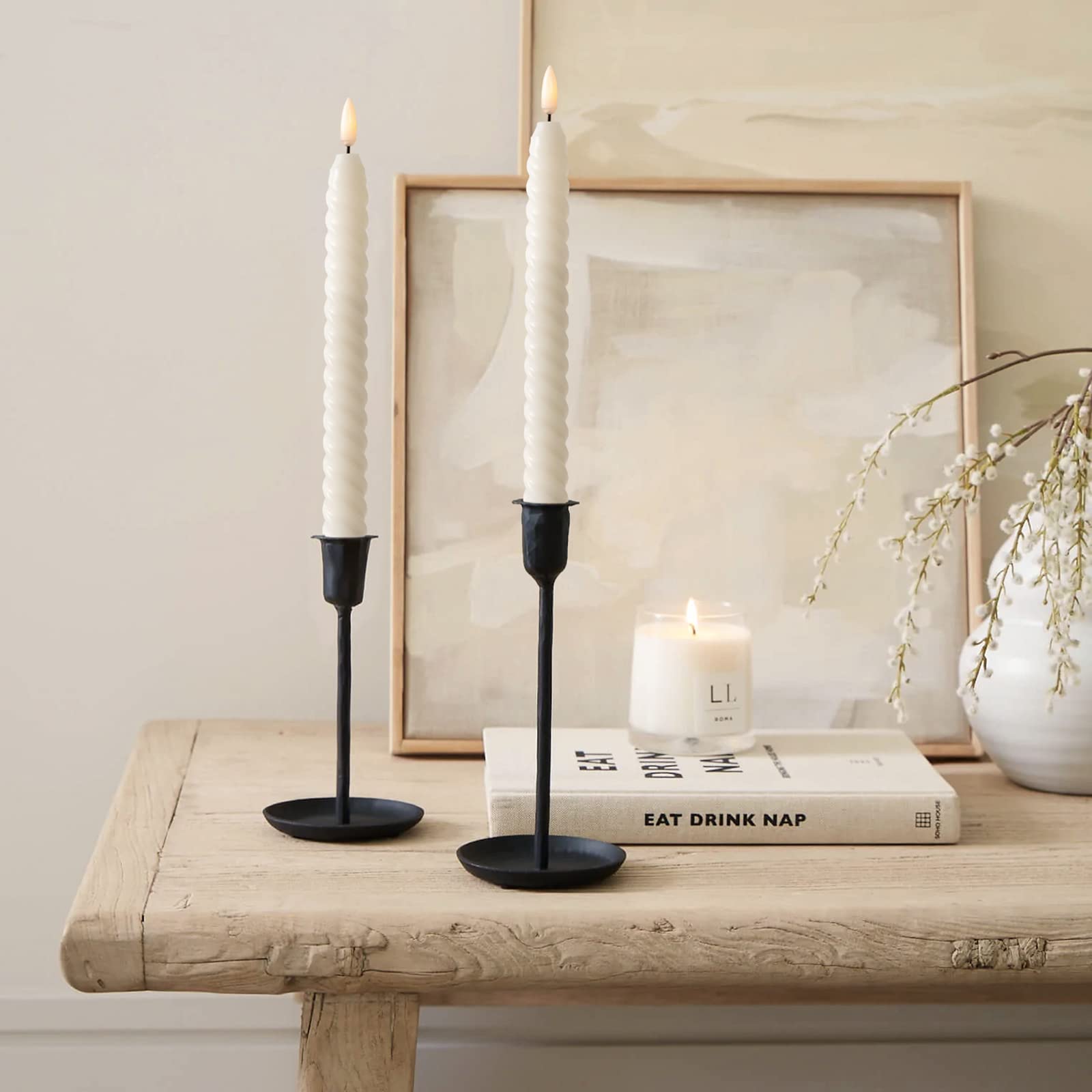 ANGELLOONG Flameless Taper Candles with Remote, Real Wax Battery Operated Window Candles with Timer, Fake Led Spiral Flickering Candle for Holiday Party Home Decor, Pack of 6, Ivory