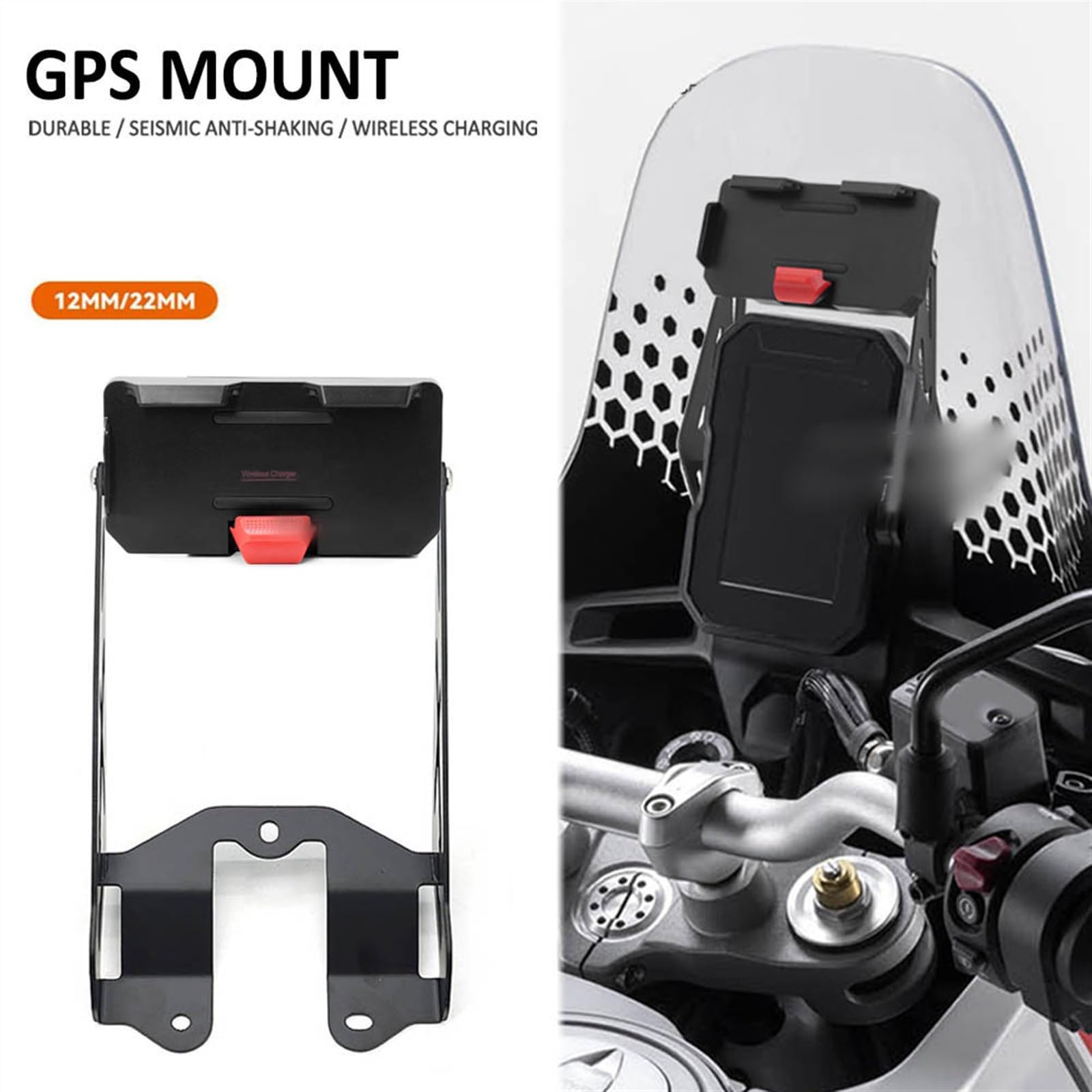 12 mm 22 mm motocyklowa bezprzewodowa ładowarka USB uchwyt na telefon GPS uchwyt nawigacyjny uchwyt do Ducati Desert X DesertX 937 2022 2023 nawigacja (kolor: 22 mm - zestaw)