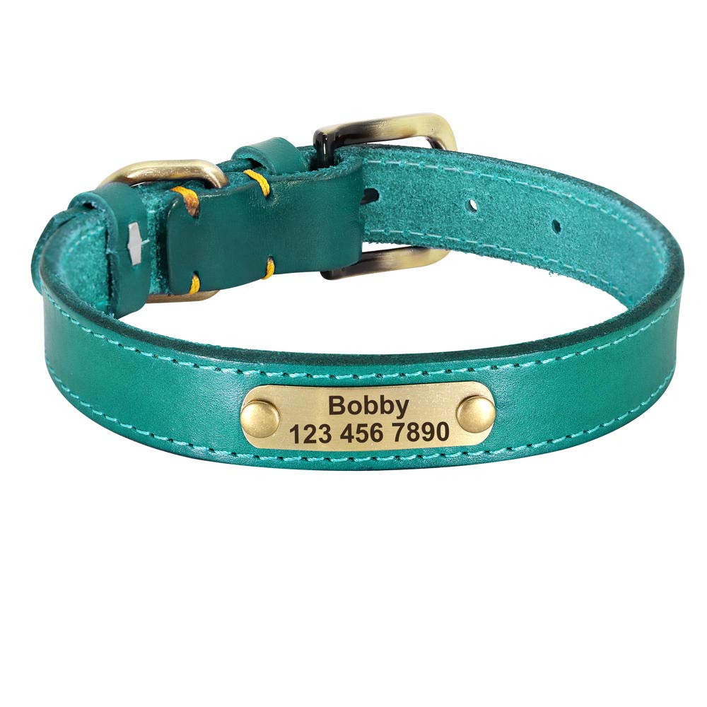Collier en cuir personnalisé pour chien avec boucle dorée élégante bleu M