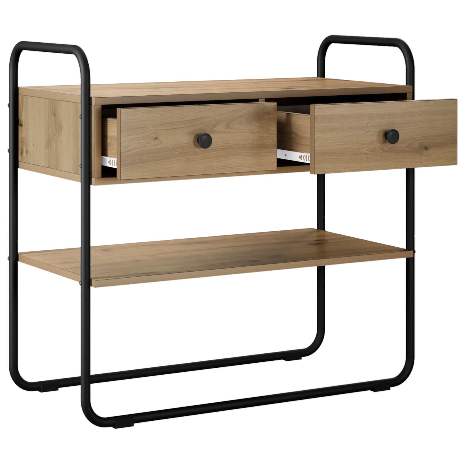 Tavolo consolle in rovere Artisan, 80 x 40 x 75 cm, in legno | Telaio in acciaio zincato, piedini in gomma, 2 ripiani, facile da montare per corridoio o soggiorno