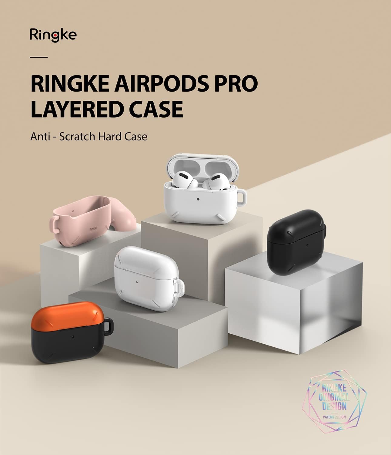 Ringke Layered Case Designed for AirPods Pro, Hard PC (Visible Front LED) Shock Resistant Cover for AirPods Pro Case with Carabiner (2019) - Matte Clear
