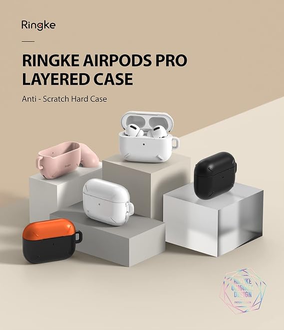 Ringke Layered Case Designed for AirPods Pro, Hard PC (Visible Front LED) Shock Resistant Cover for AirPods Pro Case with Carabiner (2019) - Black