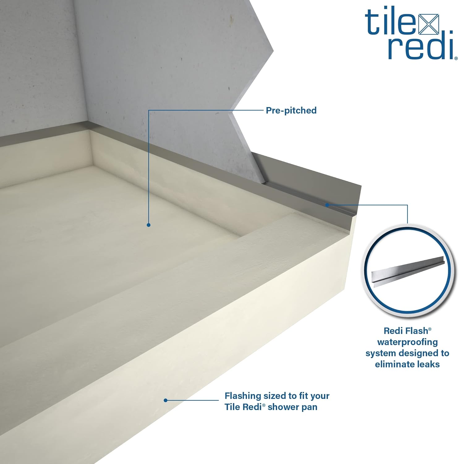 Tile Redi USA TRZF3048-BI Shower Flashing, 30"D x 48"W, Silver