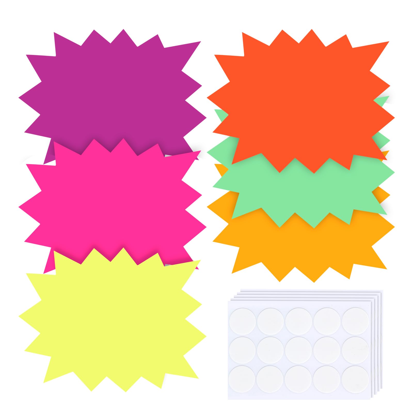 LinQuick5x6.6 Inch 60Pcs Starburst Signs for Retail,Garage Sale Pricing Sign,Yard Sale Supplies Price Tags Signs,Starburst Shape Cutouts, 60Pcs Double Sided Adhesive Dots(60pcs+60 adhesive dots)
