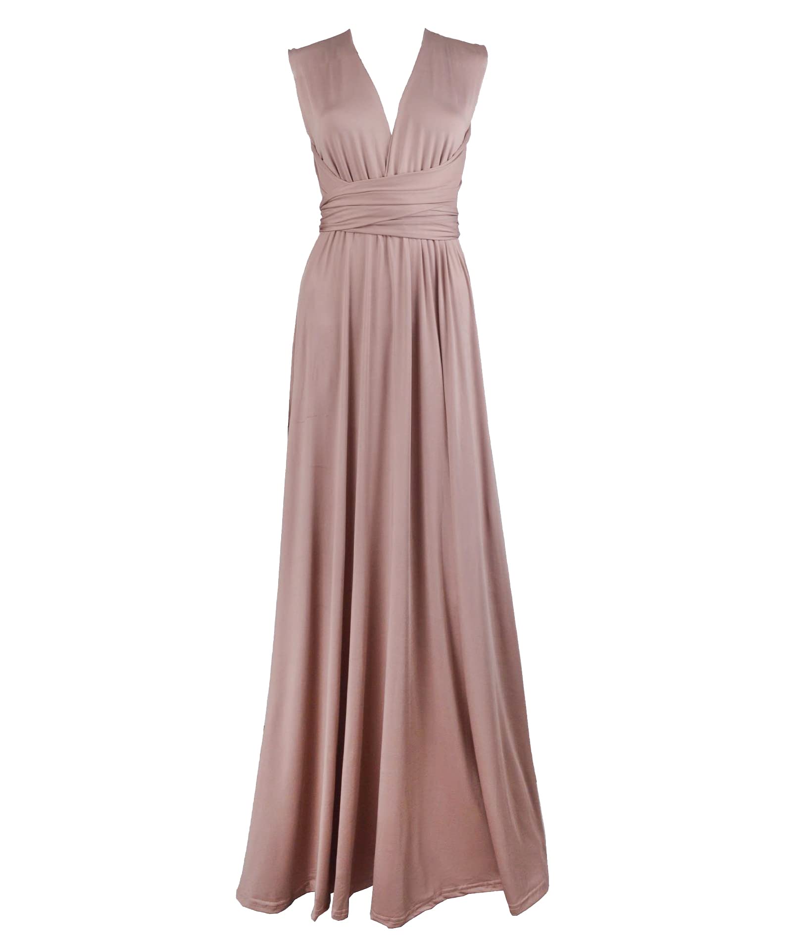 Hahaemma - Abito da donna, elegante, lungo fino a terra, da sera, con scollo a V, allacciatura sul collo, aperto sulla schiena, da damigella d'onore, per ballo di fine anno, estivo, da spiaggia
