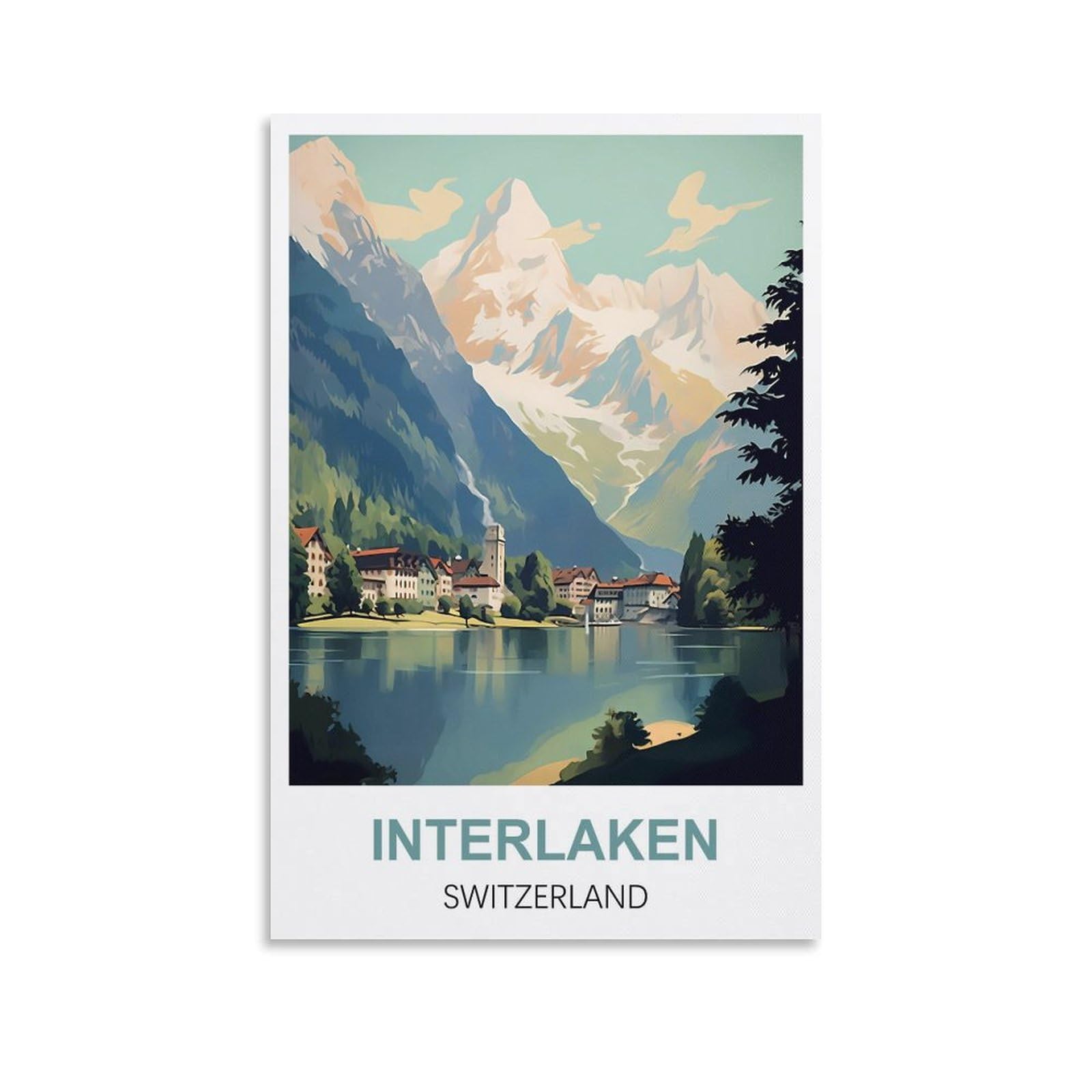 Nprzm A116 Funny Tin Signs Interlaken Switzerland Vintage Signs Home Kitchen Rustic Travel Metal Signs Wall Art Decor 15X30cm
