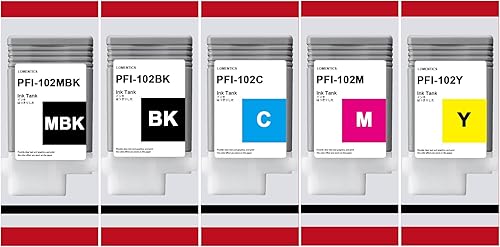 PFI-102 Depósito de tinta de 5 colores (5 unidades, negro matenegrocianmagentaamarillo)  Compatible Loment PFI-102MBK PFI-102BK PFI-102C PFI-102M