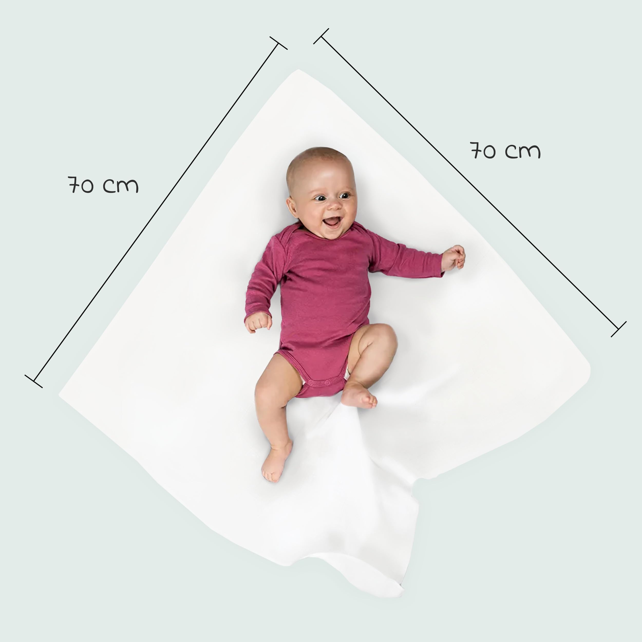 Mussole Neonato 70x70cm Cotone 100% OEKO-TEX Standard 100 Verde Bianco Menta Grigio Conf. 4