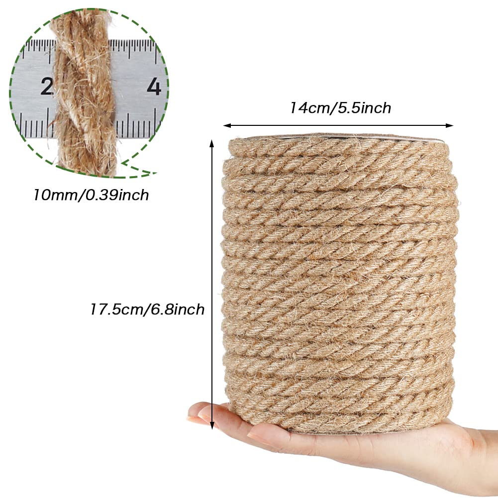 HOMYHOME Corda di iuta naturale, 10 mm, 10 m, per artigianato, tiragraffi fai da te, giardinaggio, decorazione, 10 m