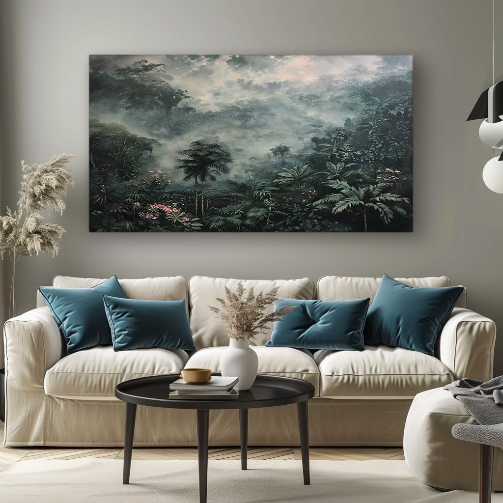 MKBKLI Abstract Canvas Wall Art for Living Room Misty Rainforest Paintings for Bedroom, Office, Kitchen - Home Decor Pictures, 60x120cm
