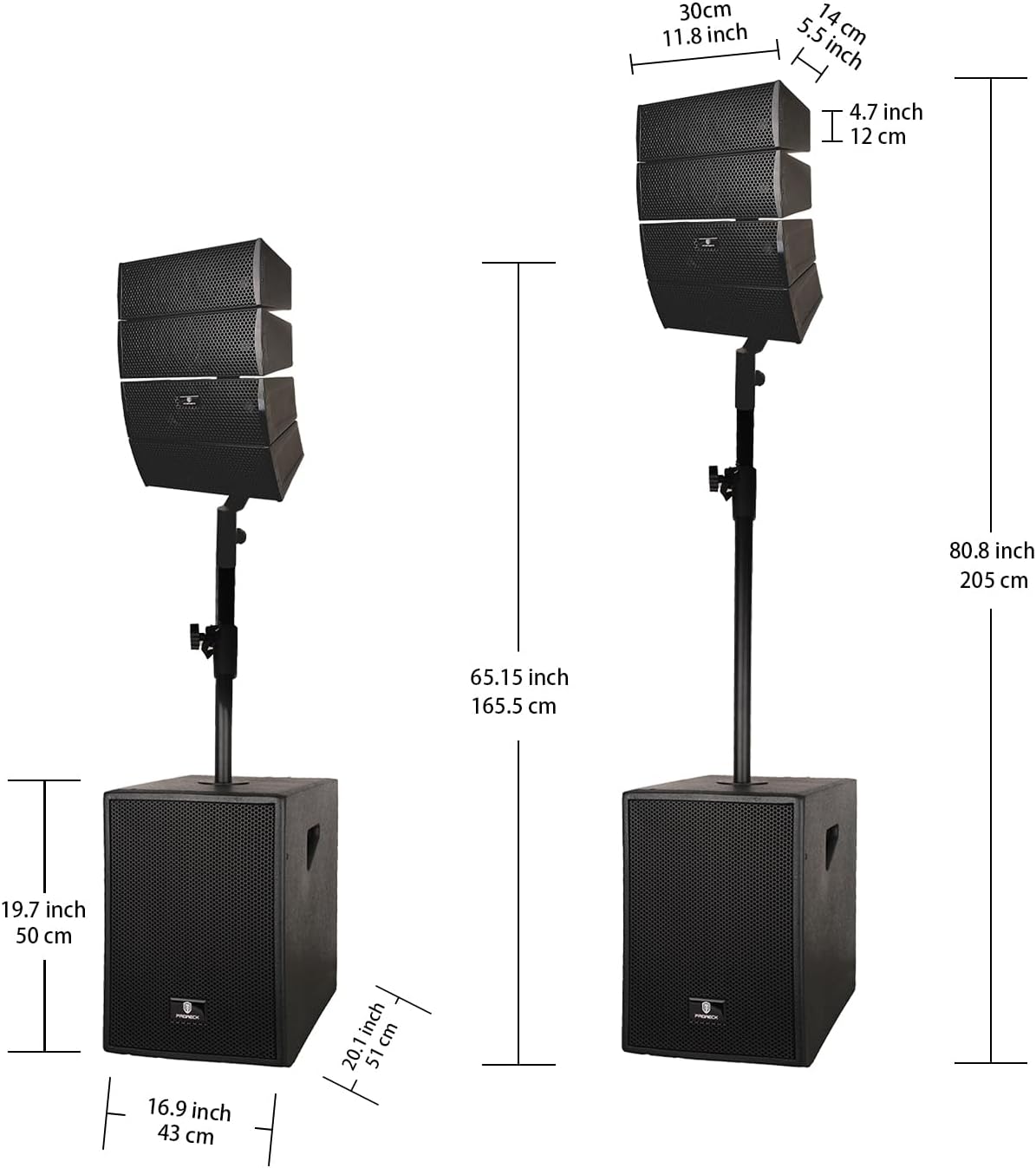 RECK 4000W DJ/Powered PA Speaker System Combo Set with Bluetooth/USB/SD Card/Remote Control with Two 12 Inch Subwoofers and 8 Line Array Speakers or Performances, speeches, Live