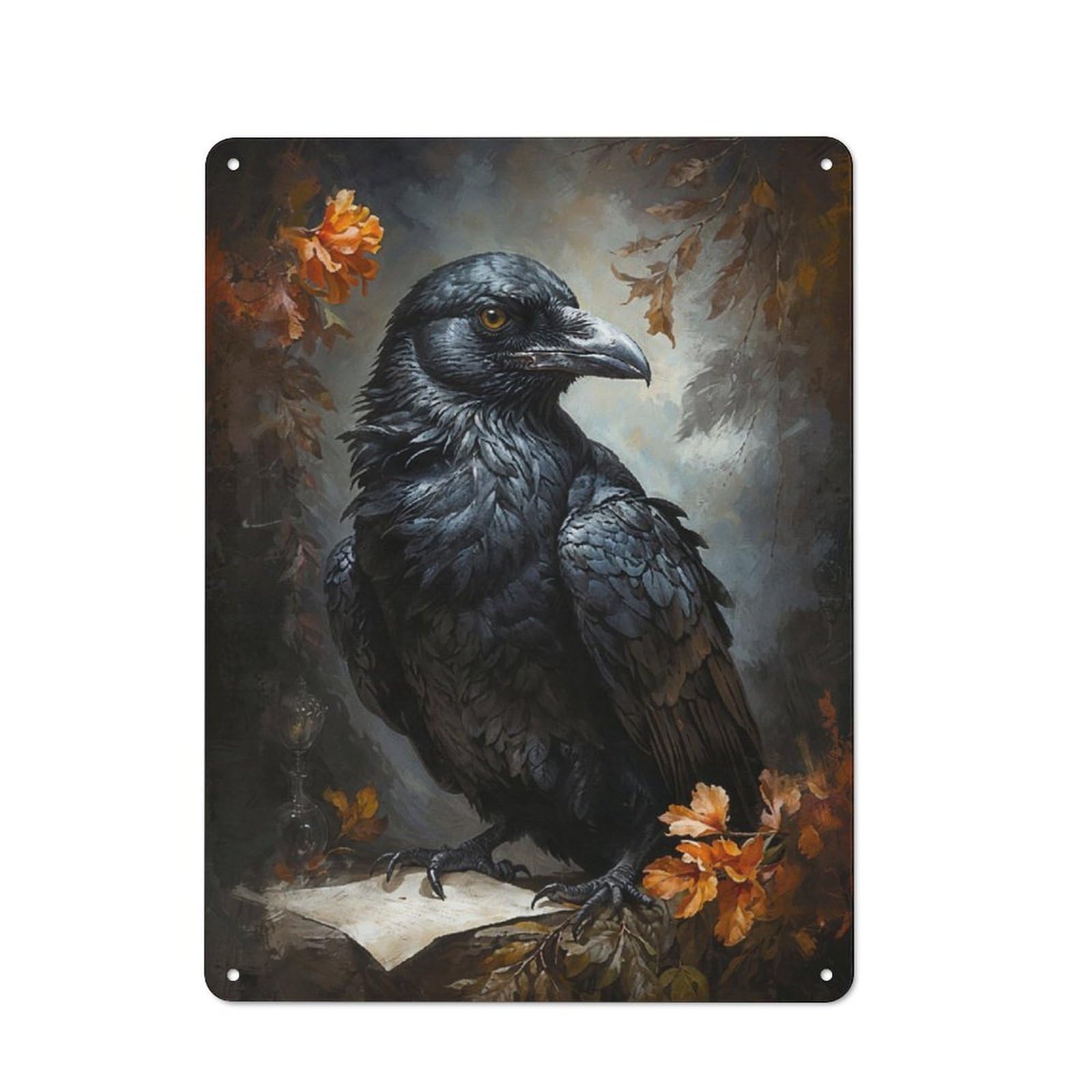 Country Style The Raven Scholar Decorative Metal Sign 40x30cm, Bistro Wall Plaque for Restaurant, Kitchen, Counter Or Breakfast Nook