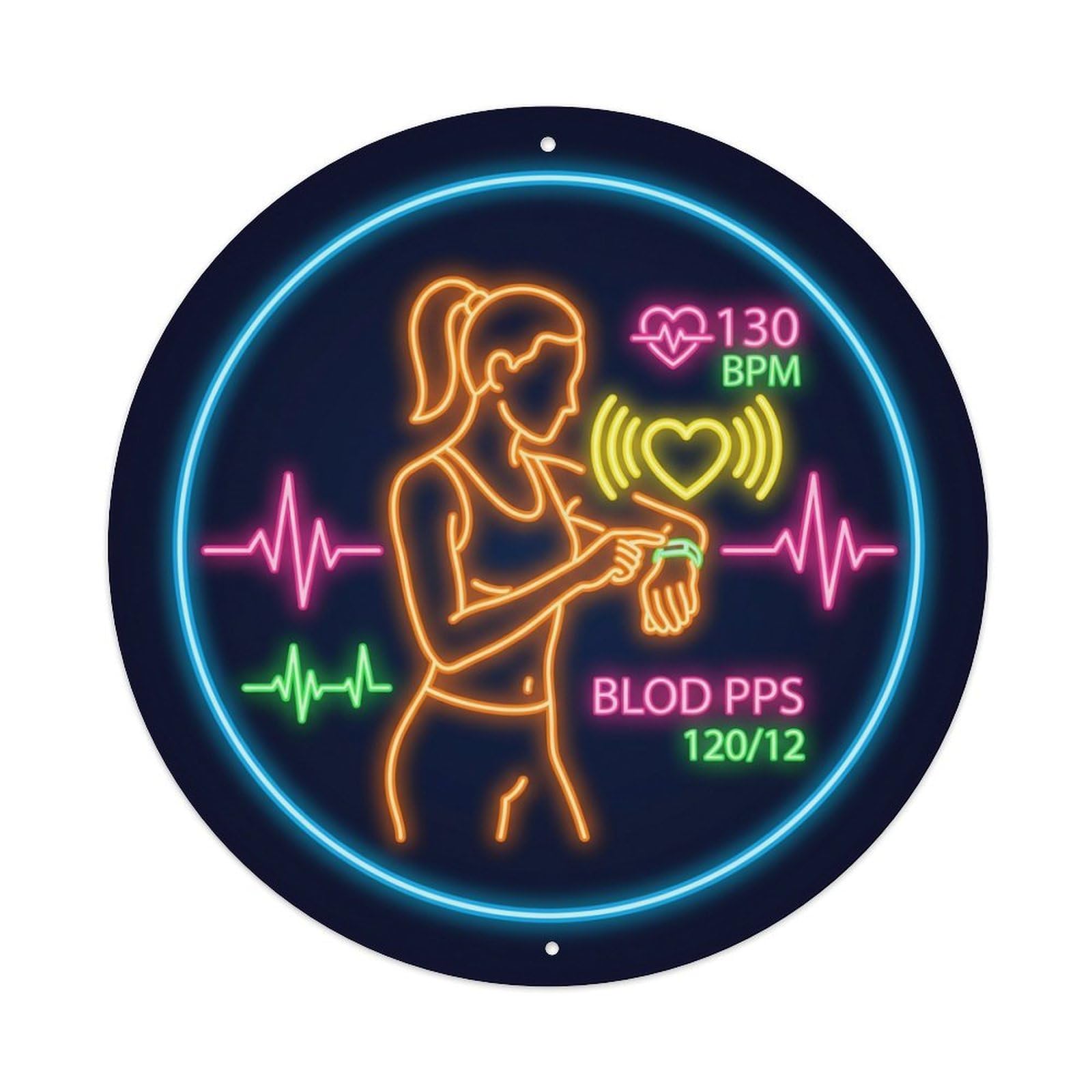 Vintage Faux Neon Gym Retro Bodybuilding Heartrate Metal Tin Sign