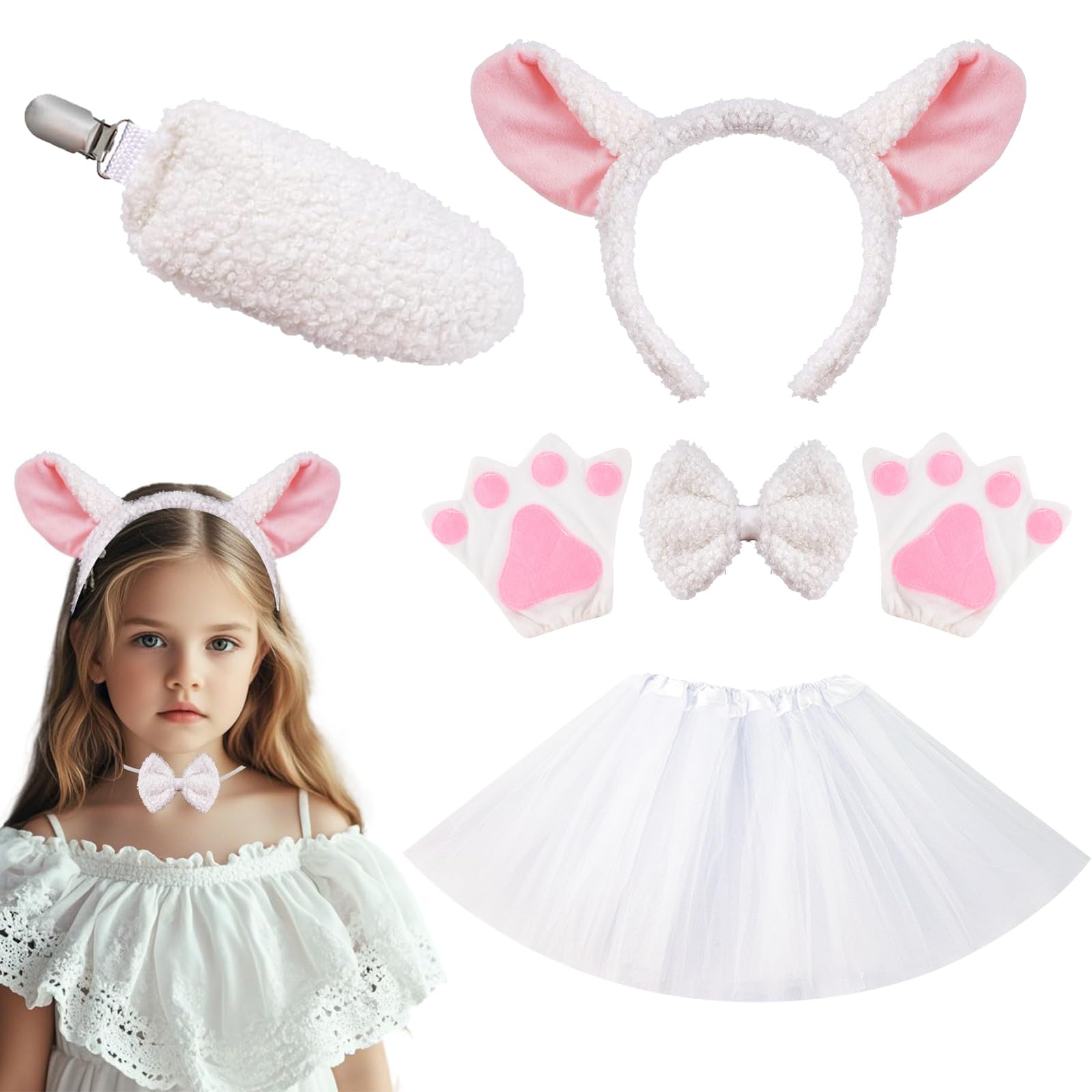 Kostium zwierzęcy dla dzieci, 5-częściowy zestaw, kostium zwierzęcy, ogon na imprezę urodzinową, akcesoria na Wielkanoc, kostium Cosplay, kostium karnawałowy, akcesoria na imprezę