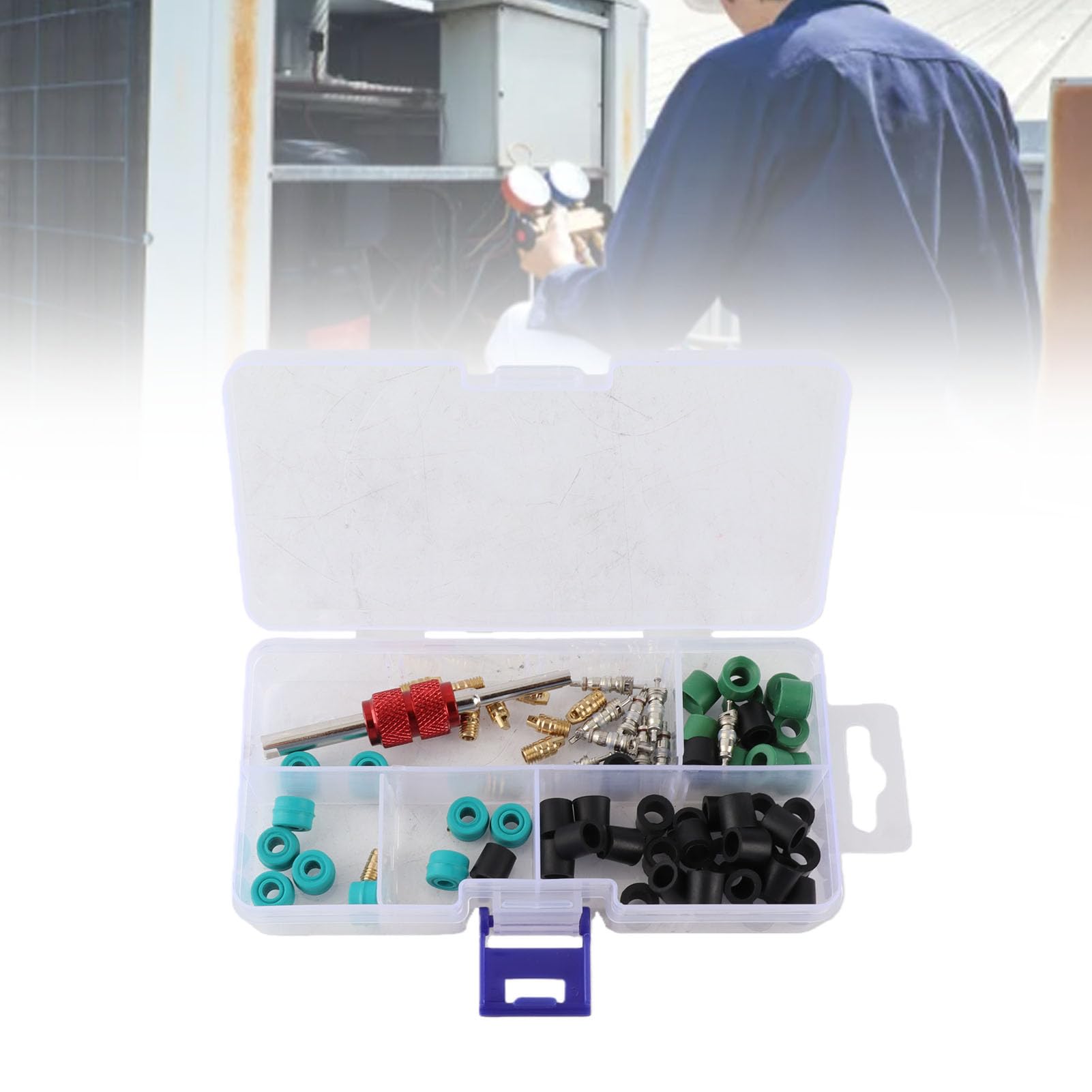 refrigerant hose gasket + 71 Stück Klimaanlage Ventileinsatz A/C Reparaturwerkzeug 10 Stück Wertkerne + 50 Stück Schlauchdichtungen + 10 Stück Ventile Ersatzzubehör