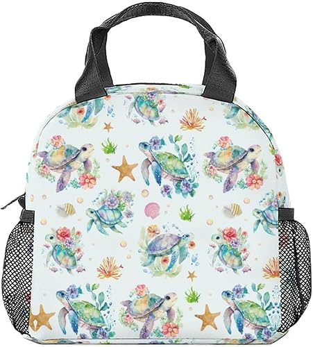 Miniatura 10 de Lonchera de tortuga para niños, pequeña bolsa de almuerzo aislada, bonita lonchera reutilizable para niños, bolsas de almuerzo congelables azules